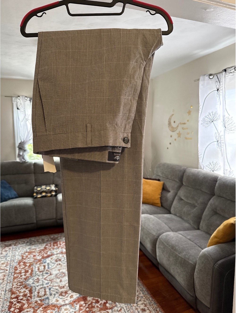 Men's Dockers Dress Pants, Elegant Gray Brown Pattern, Size 36x34, New With Tag